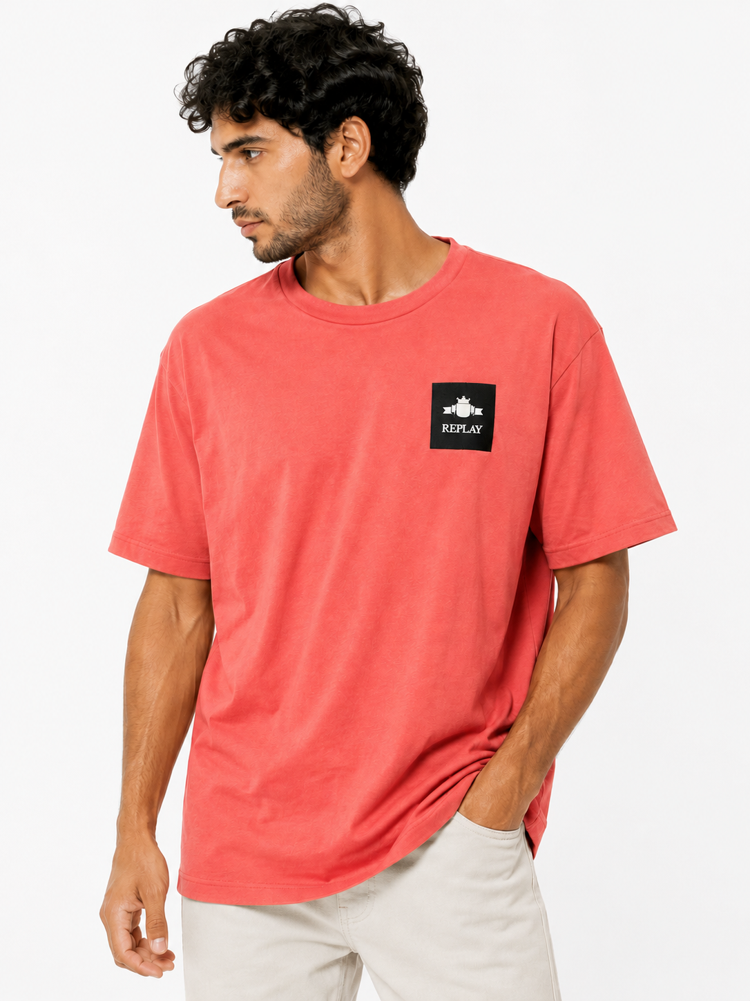 Replay Mens Custom Print Short Sleeves T-Shirt In Pink