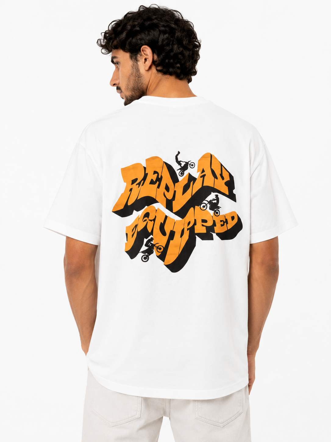 Replay Mens Motocross Graphic Desgin T-Shirt In White