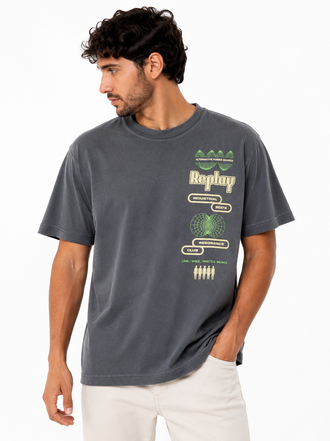 Replay Mens Neon Graphic Print In Medium Blue