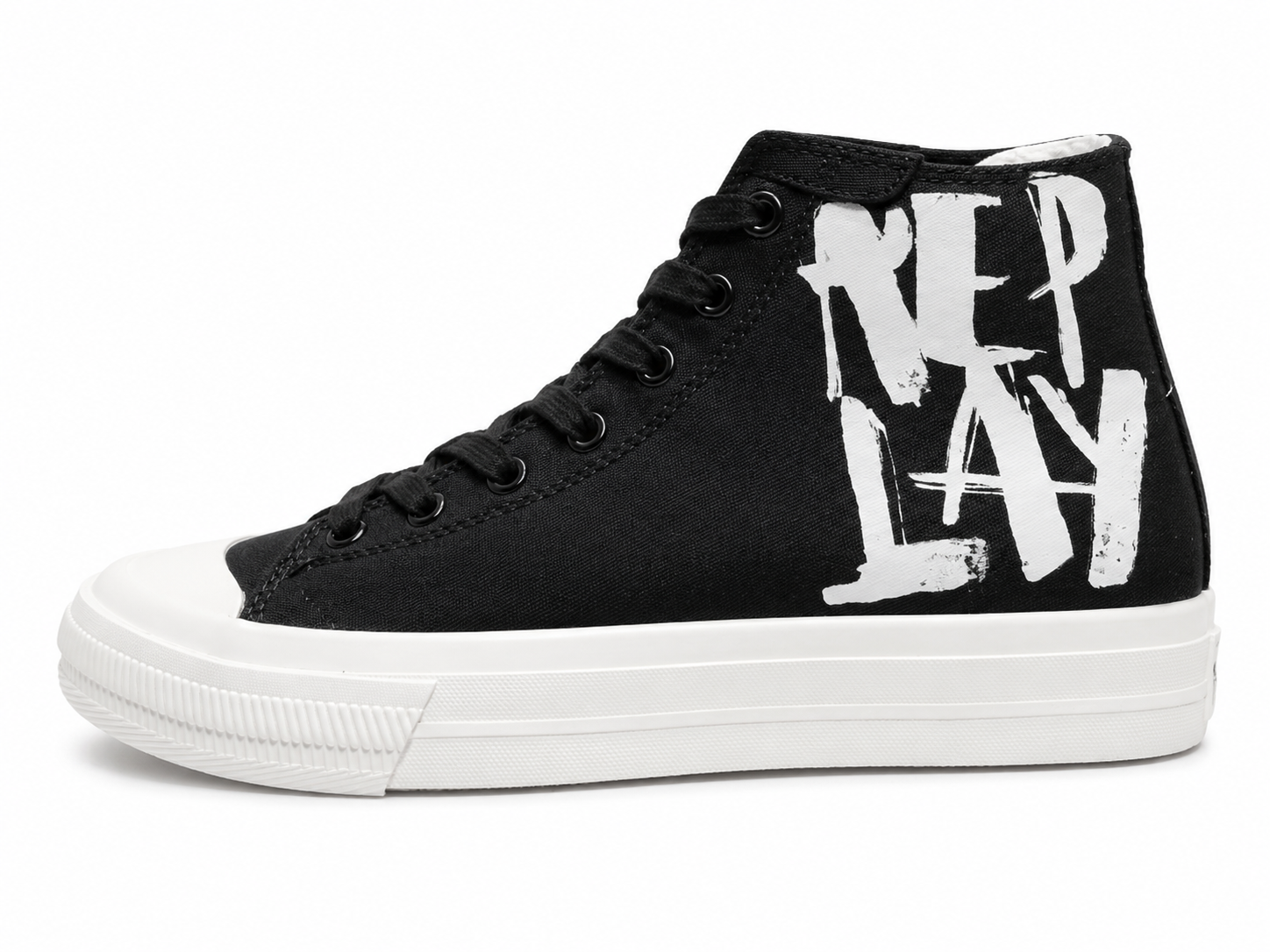 Replay Mens Snap Brush Sneakers In Black/White