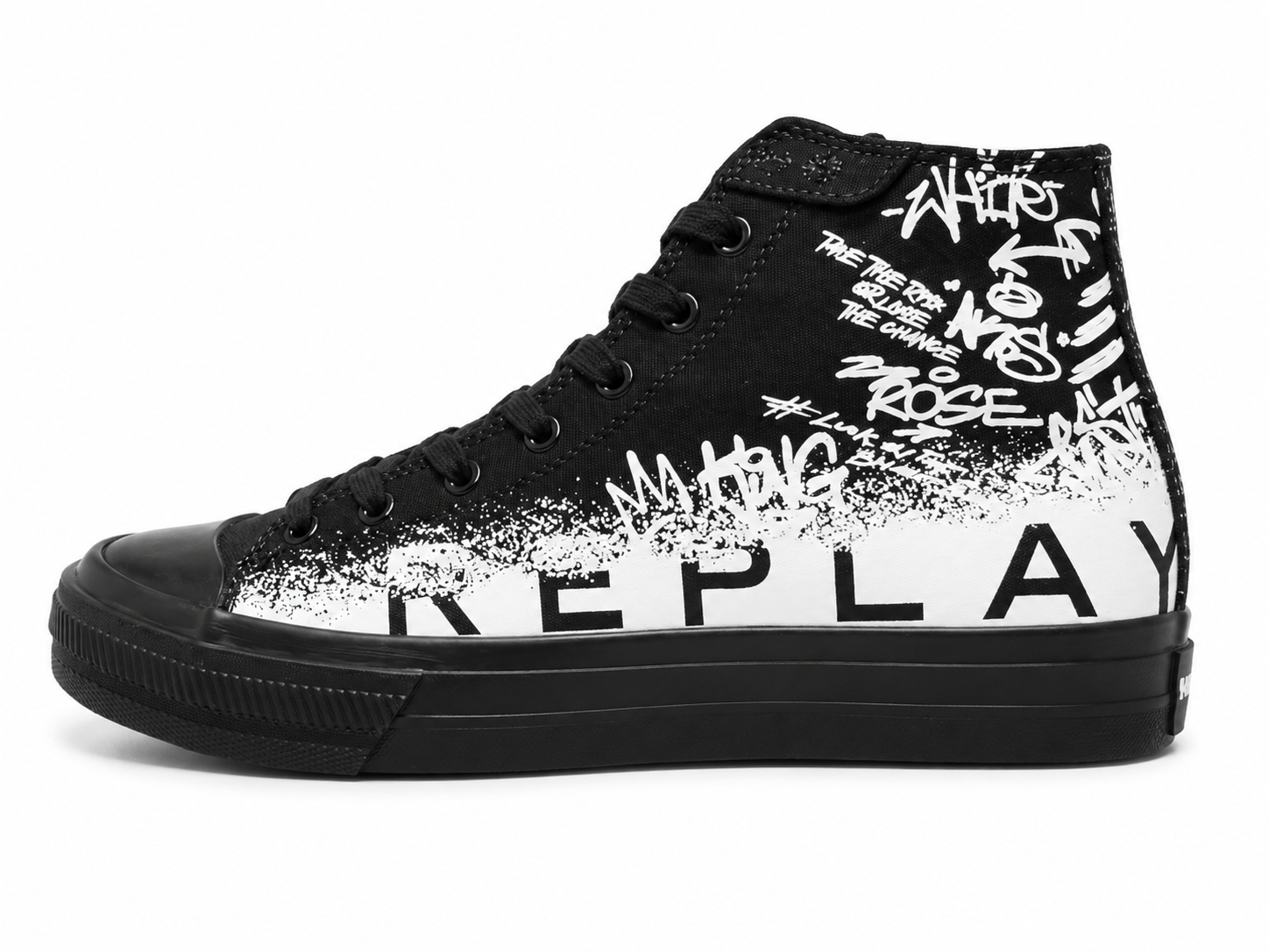 Replay Mens Snap Graffiti Hight Sneakers In Black/White