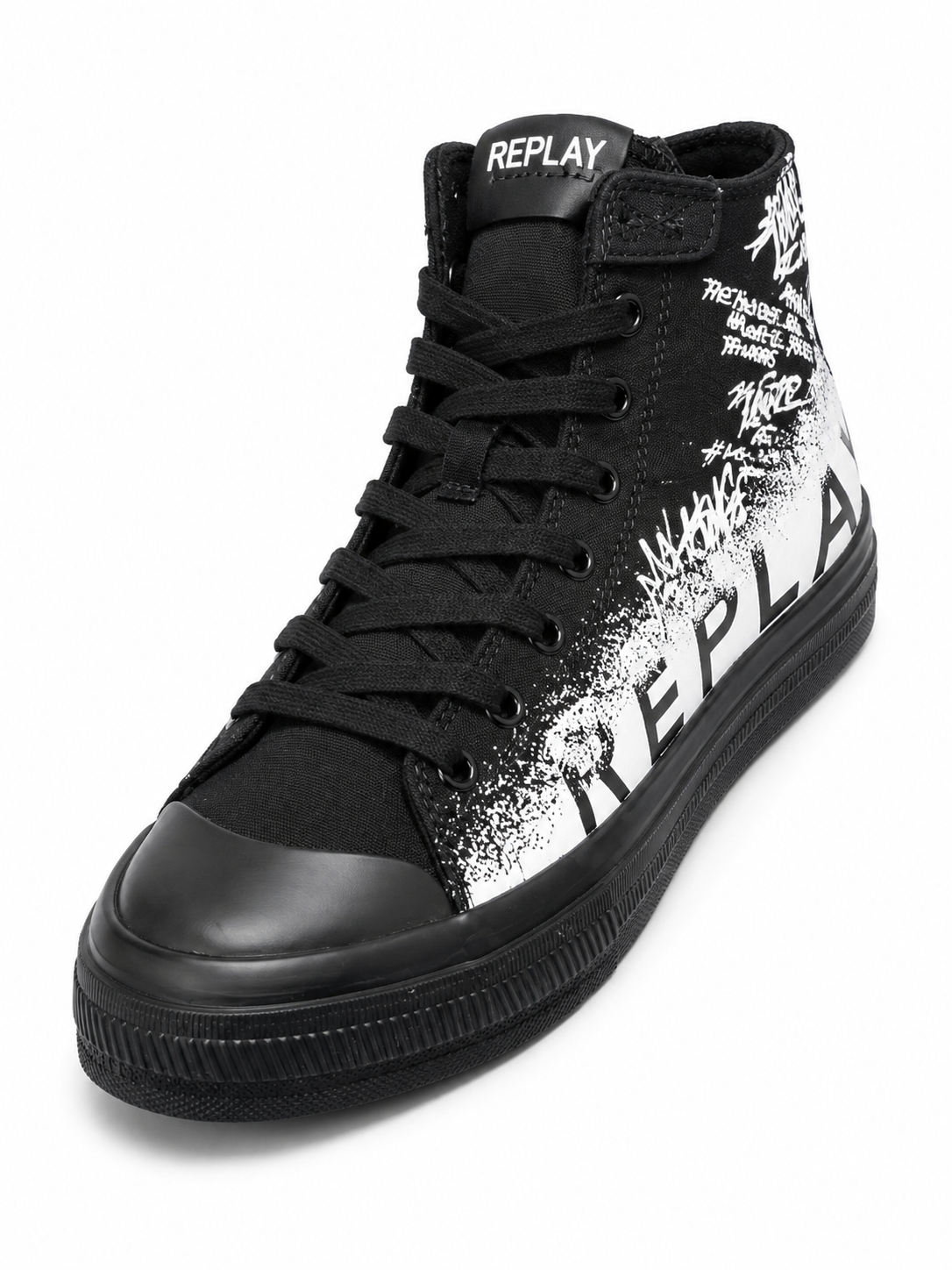 Replay Mens Snap Graffiti Hight Sneakers In Black/White