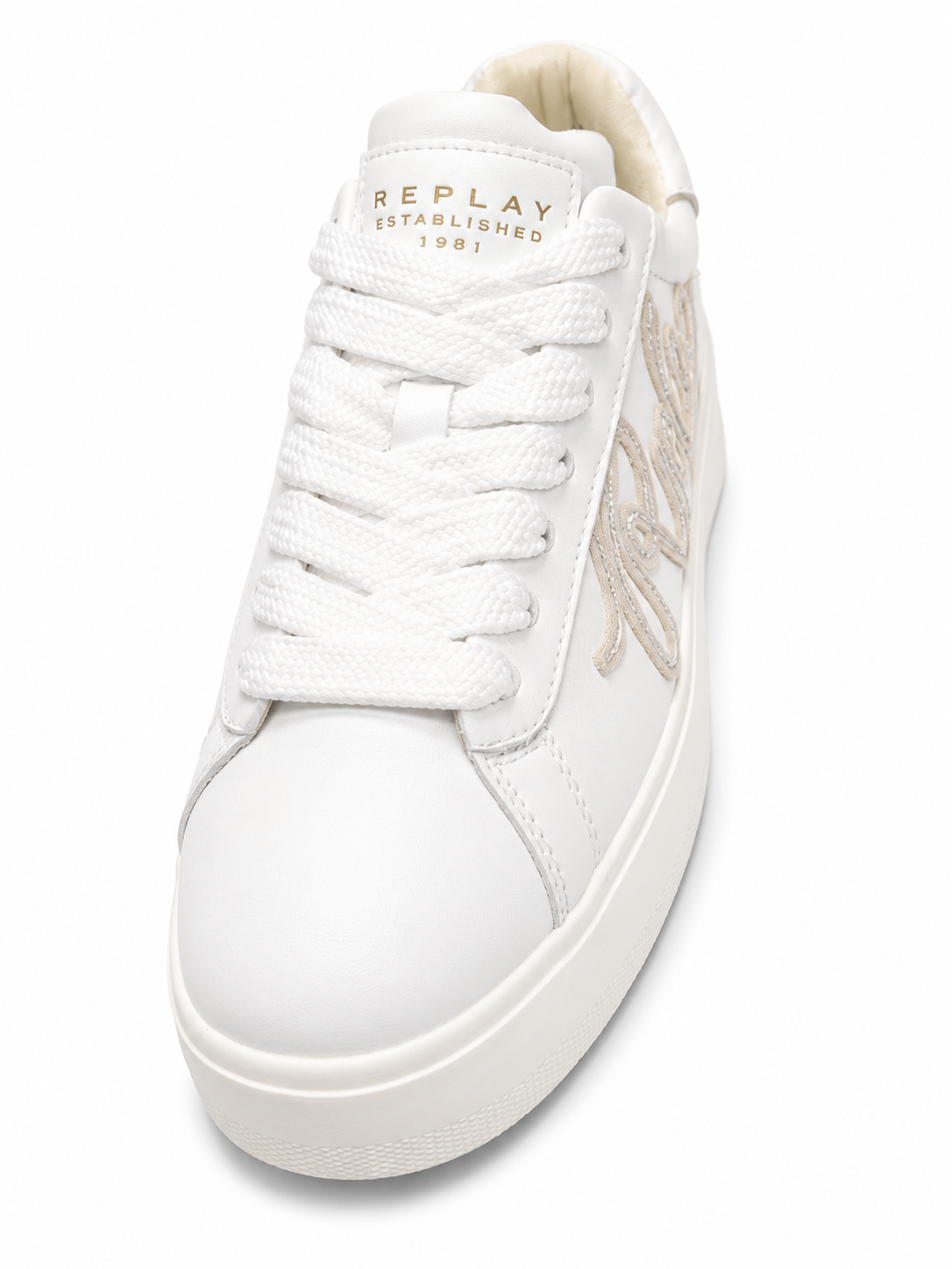 Replay Womens University Replay Sneakers In White & Platin