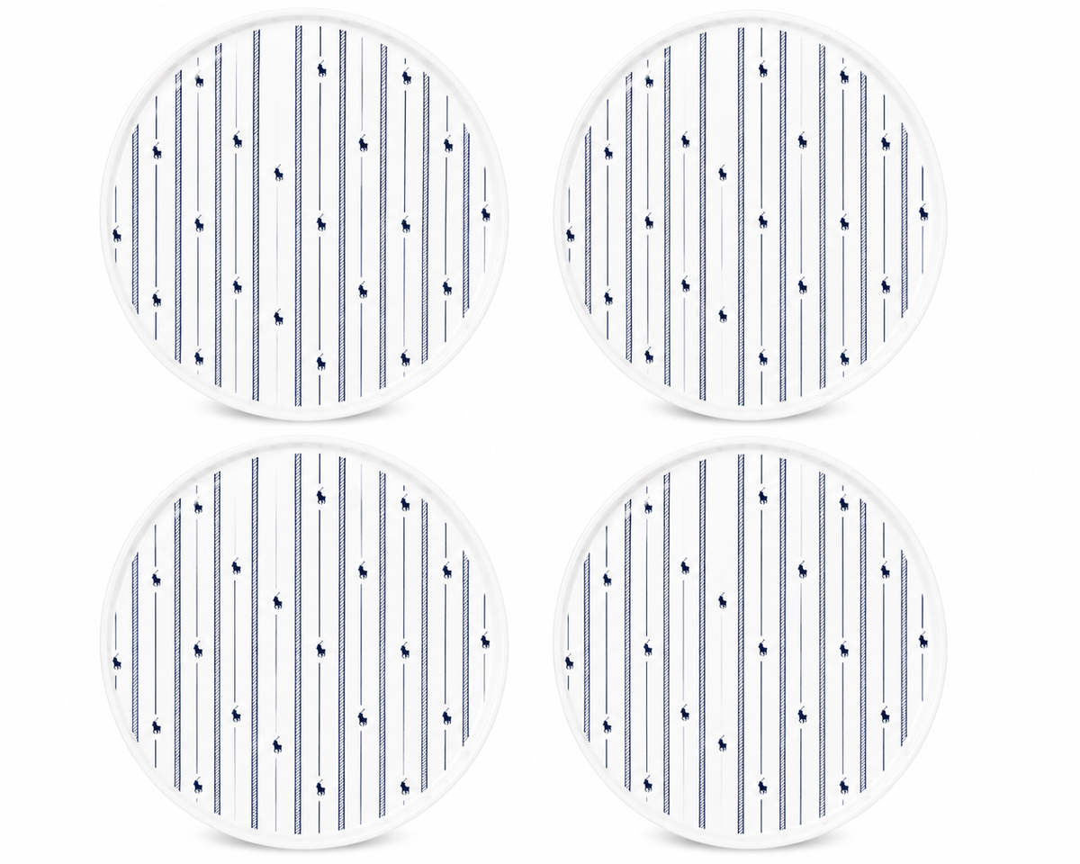 Polo Rope Desgin Dinner Plate 4 Piece Set In White/Navy