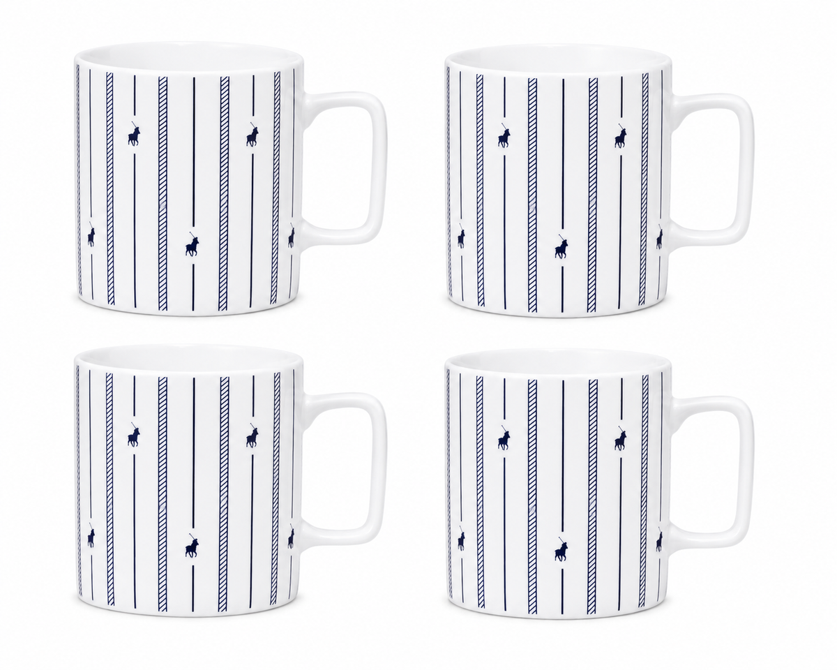 Polo Rope Design Mug 4 Piece Set In White/Navy