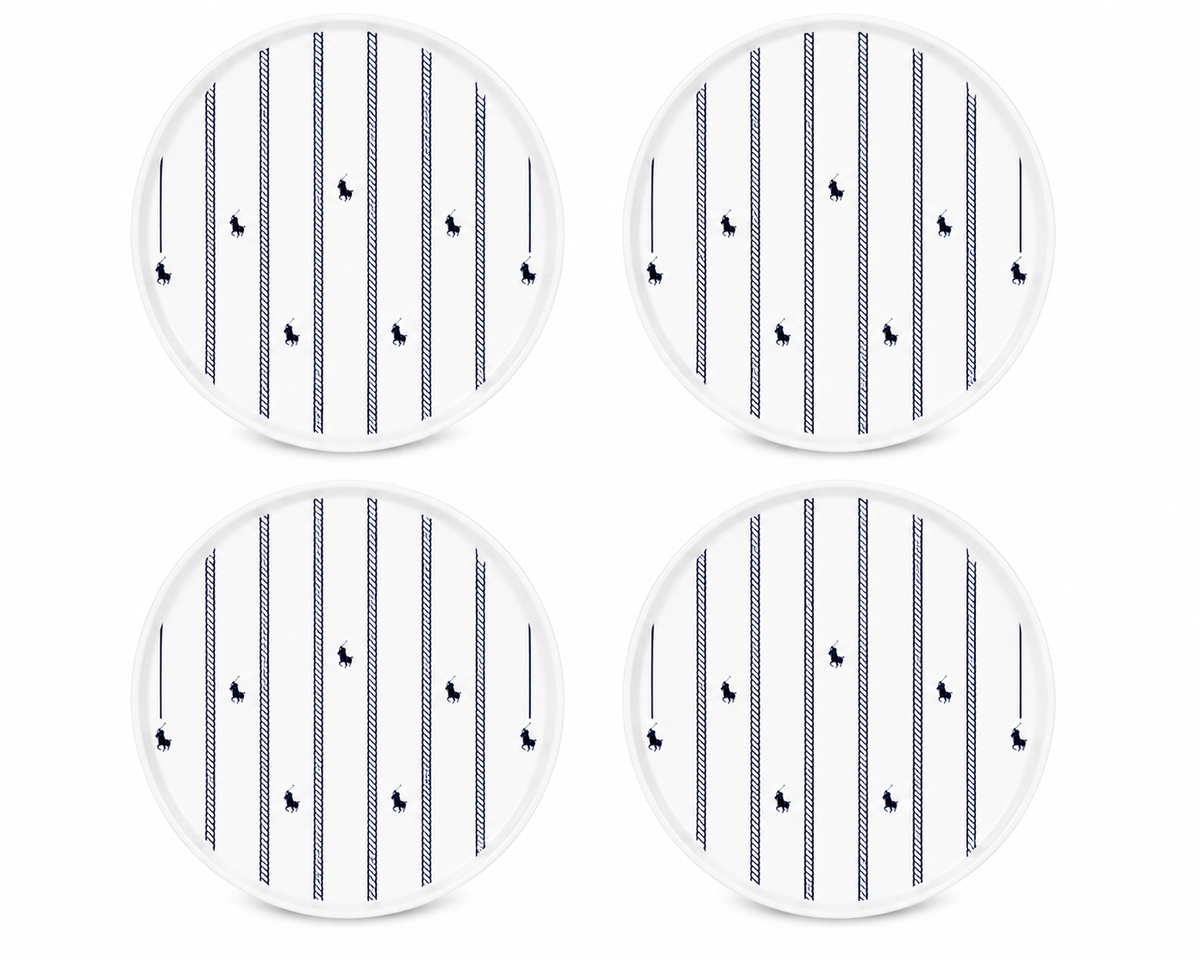 Polo Rope Design Side Plate 4 Piece Set In White/Navy