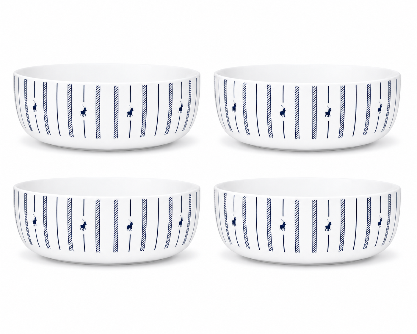 Polo Rope Design Soup Bowl 4 Piece Set in White/Navy