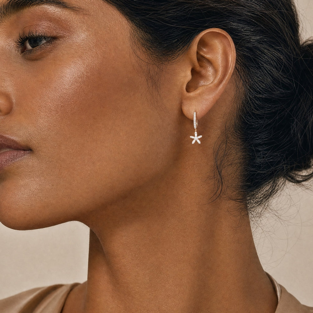 Daisy Diamond Flower Hoop Earrings