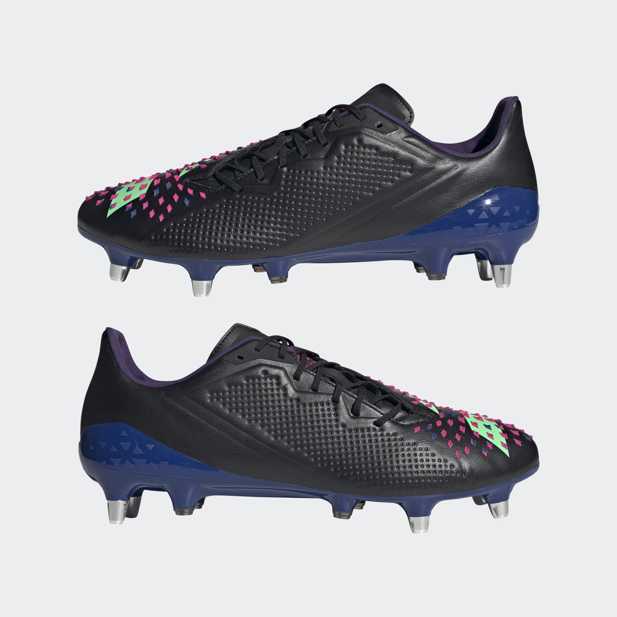 Adidas Unisex Rugby Boots Predator Malice SG Shoes In Core Black / Beam Green / Team Shock Pink