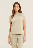 Freddy Womens Knitted Short Sleeves T-Shirt Embroidery In Whitecup Gray
