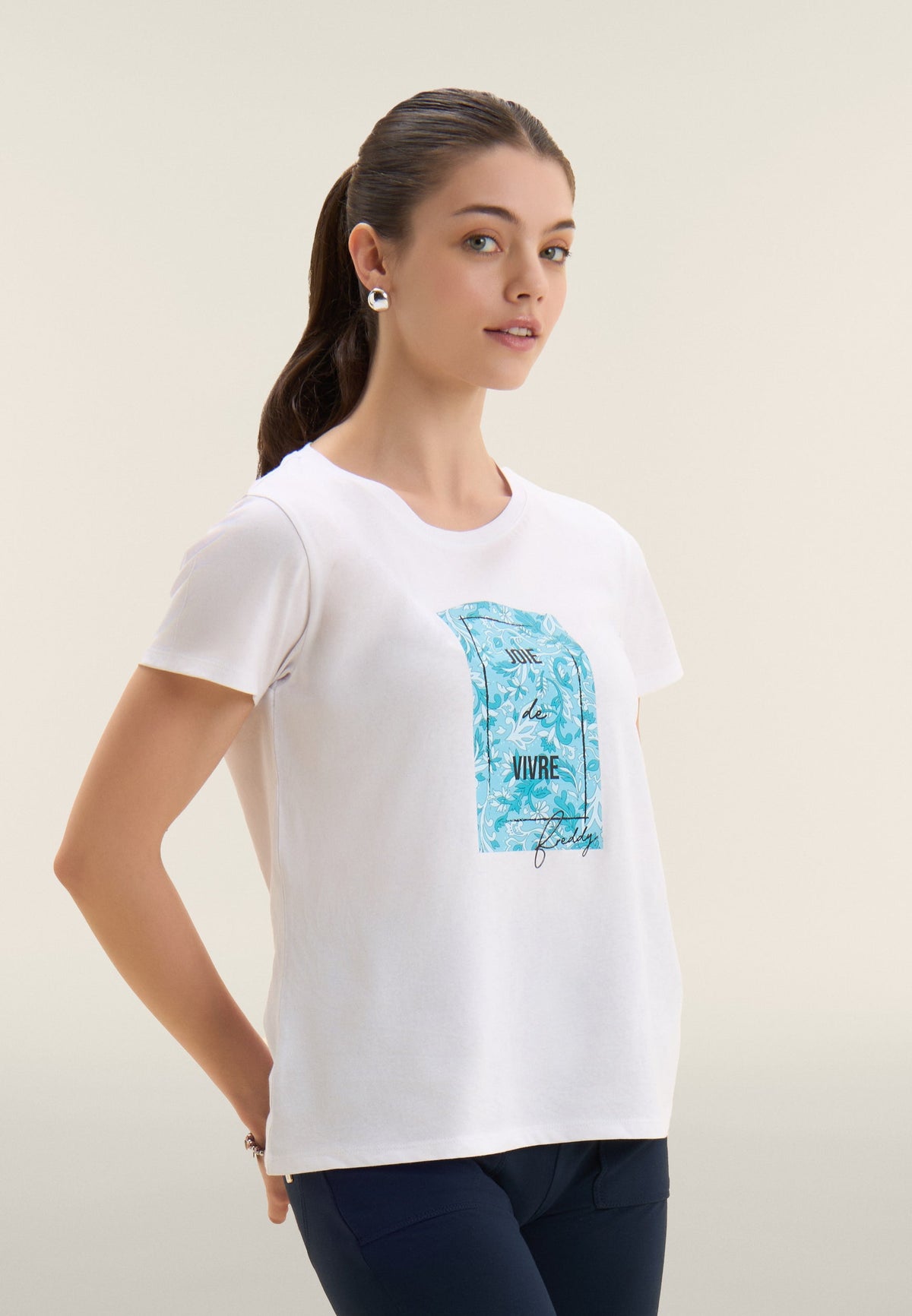 Freddy Womens Knitted Short Sleeves T-Shirt Floral Print In White/Light Blue