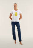 Freddy Womens Knitted Short Sleeves T-Shirt Floral Print In White/Yellow
