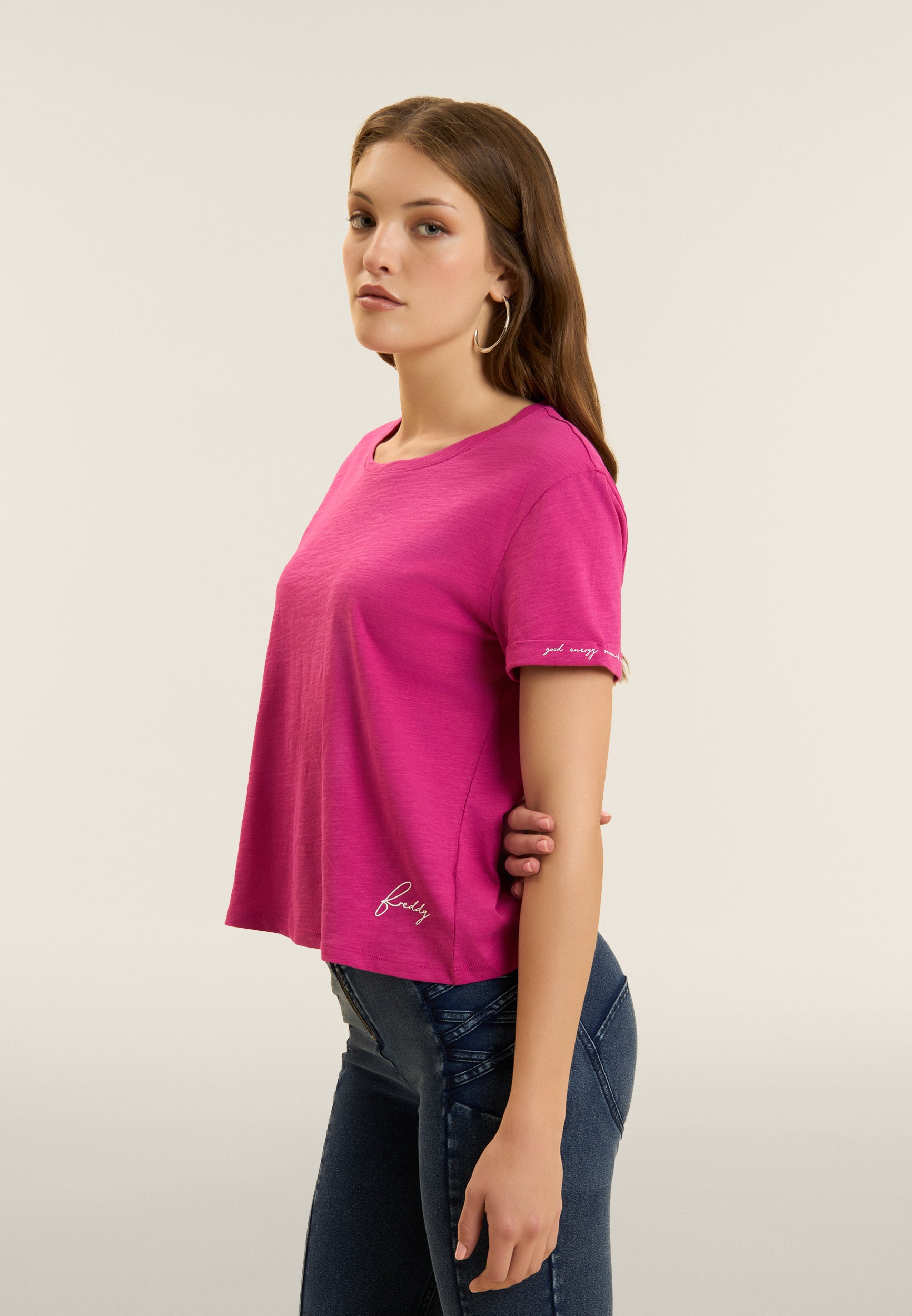 Freddy Womens Knitted Cropped T-Shirt In Pink