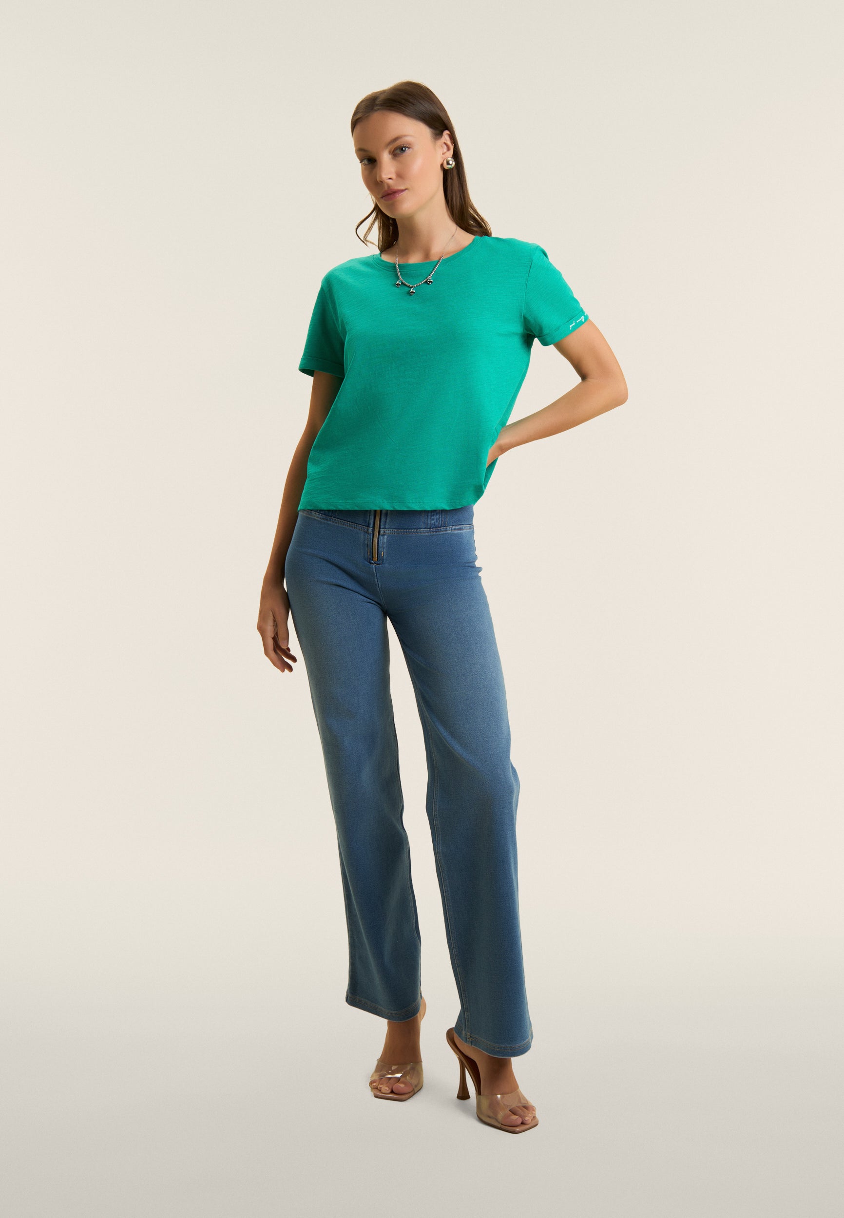 Freddy Womens Knitted Cropped T-Shirt In Spectra Green