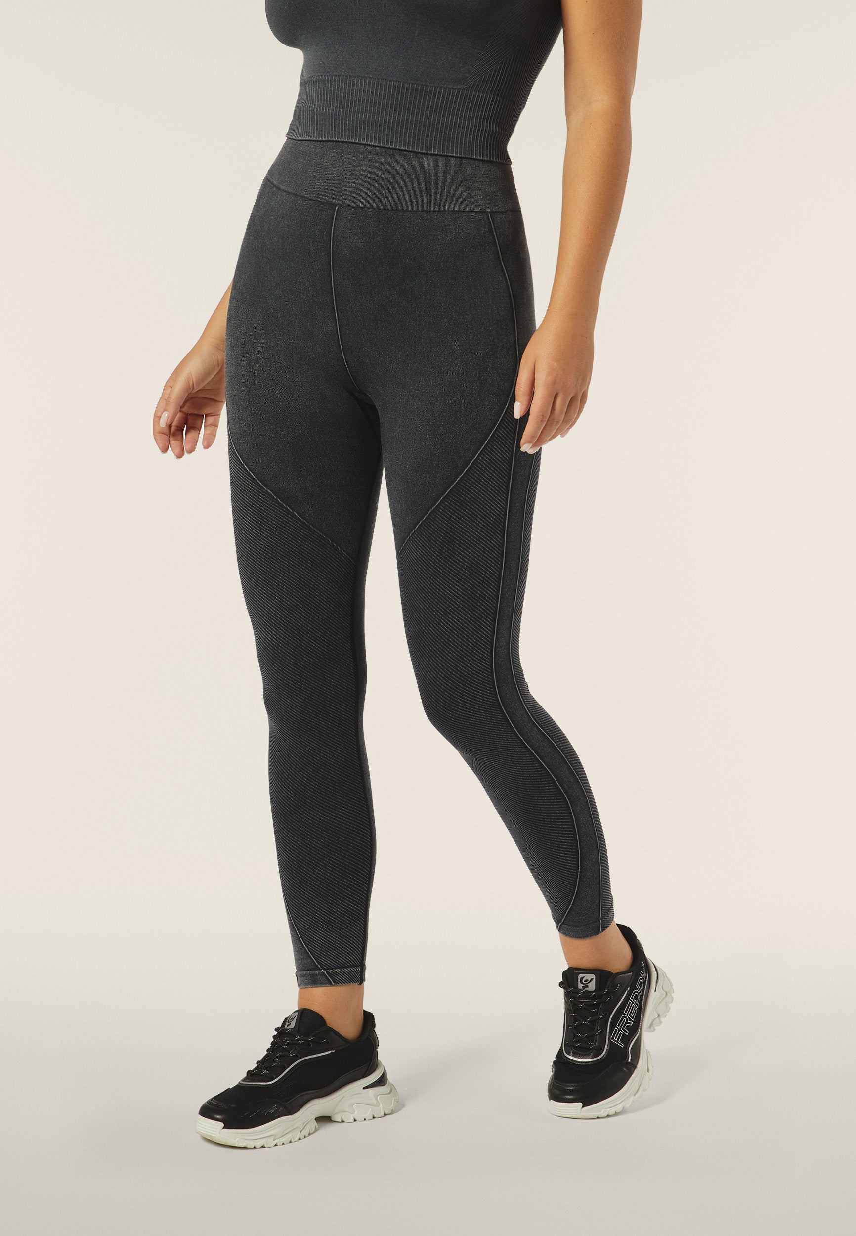 Freddy Womens Knitted Seamless 7/8 Leggings High Waist In Black Indigo