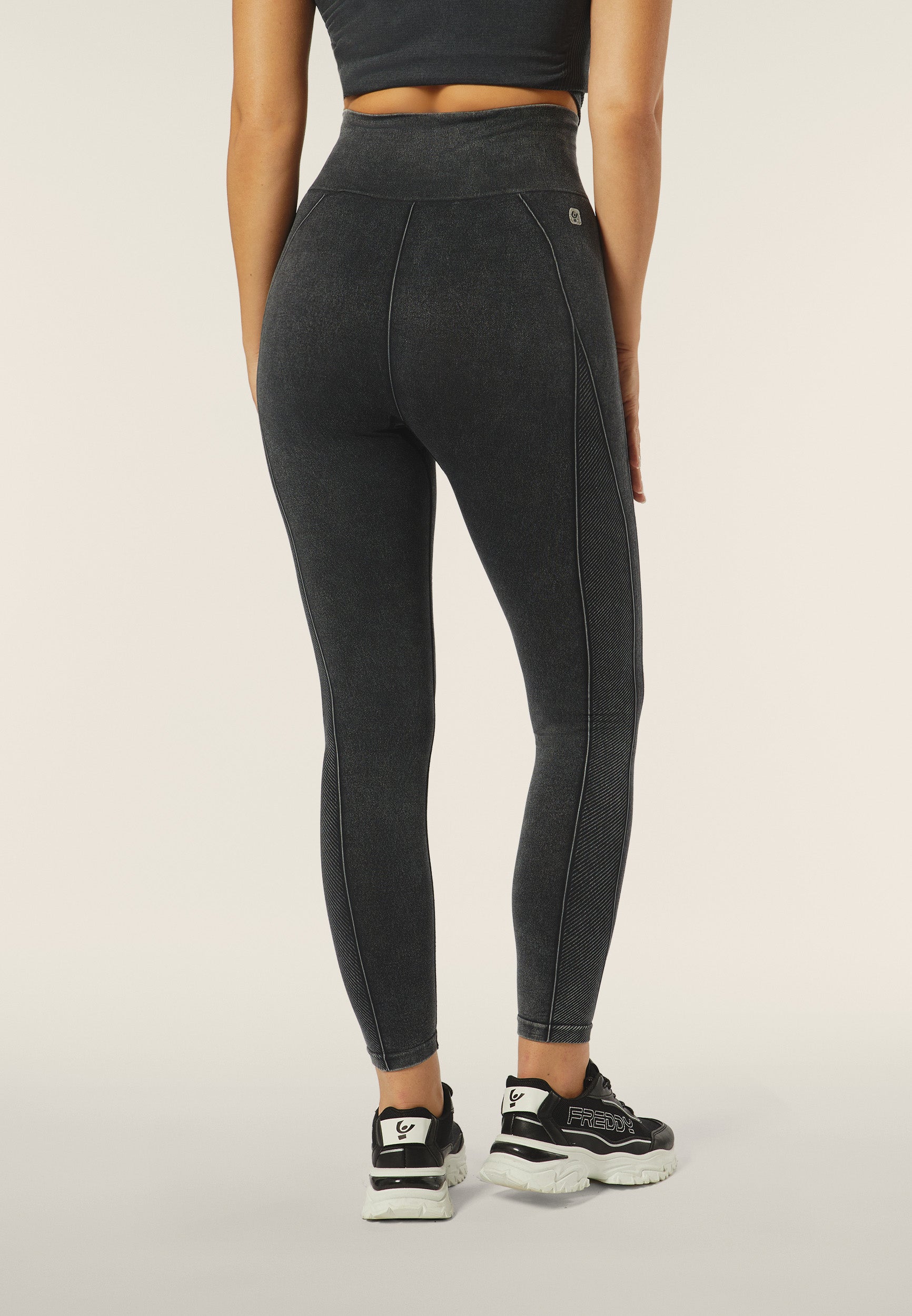 Freddy Womens Knitted Seamless 7/8 Leggings High Waist In Black Indigo