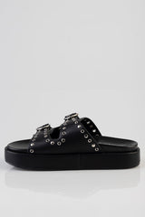 Sissy Boy Womens True Stud Double Strap Slides In Black