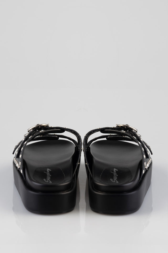 Sissy Boy Womens True Stud Double Strap Slides In Black