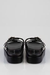 Sissy Boy Womens True Stud Double Strap Slides In Black