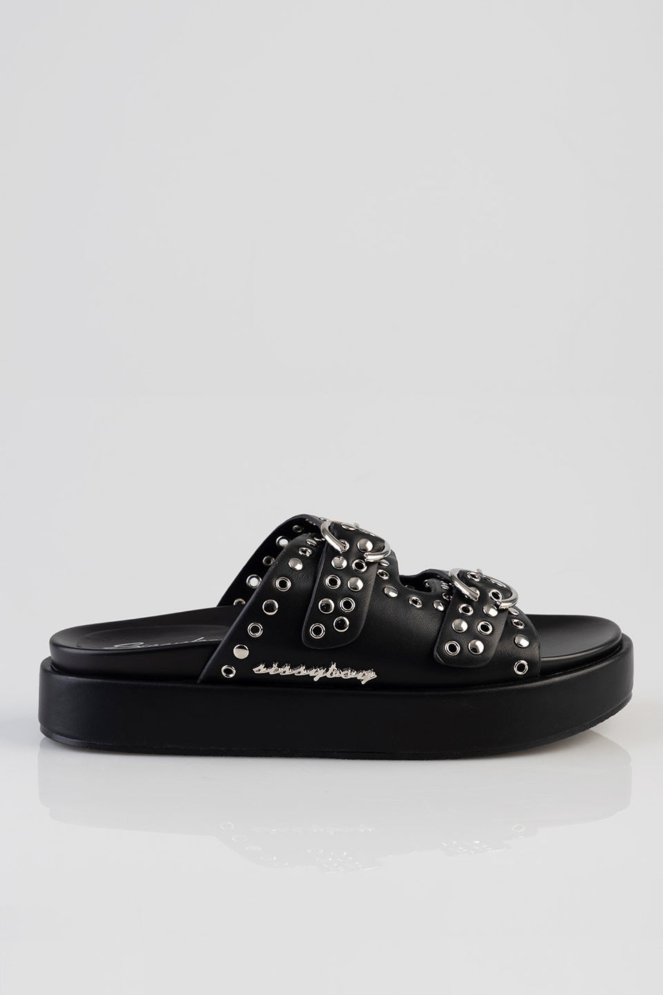 Sissy Boy Womens True Stud Double Strap Slides In Black