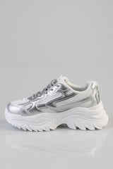 Sissy Boy Womens Chunky Sneaker With Bow And Flower In Silver