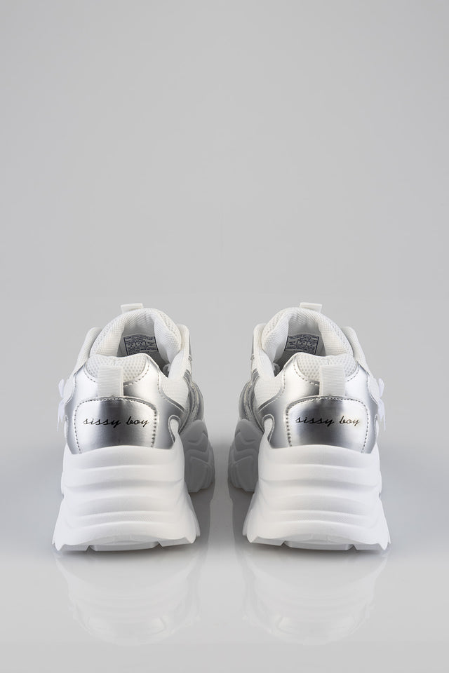 Sissy Boy Womens Chunky Sneaker With Bow And Flower In Silver