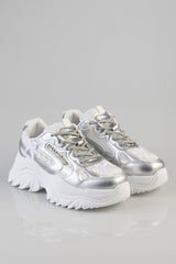 Sissy Boy Womens Chunky Sneaker With Bow And Flower In Silver
