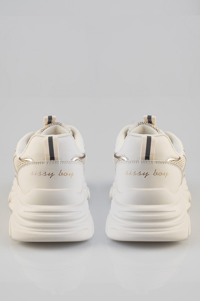Sissy Boy Womens Chunky Sneaker With Gillter Detail In Cream And Gold