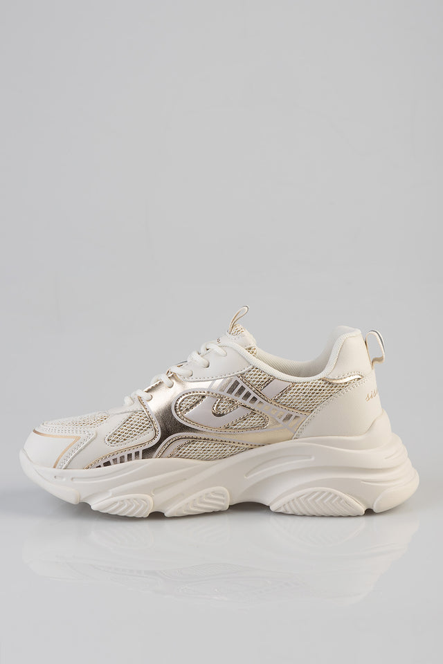 Sissy Boy Womens Chunky Sneaker With Gillter Detail In Cream And Gold