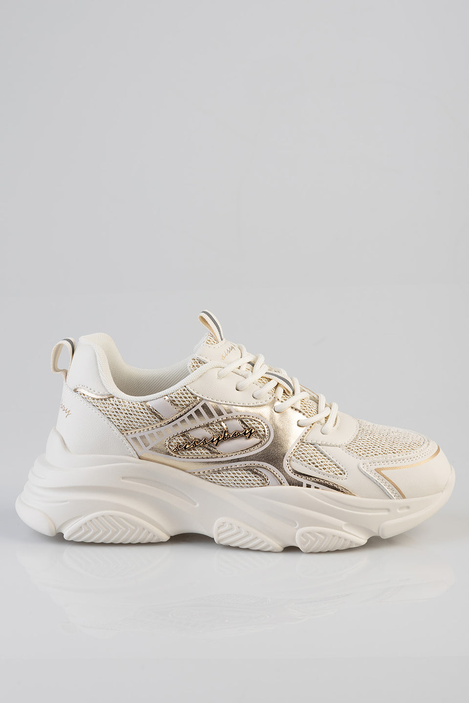 Sissy Boy Womens Chunky Sneaker With Gillter Detail In Cream And Gold