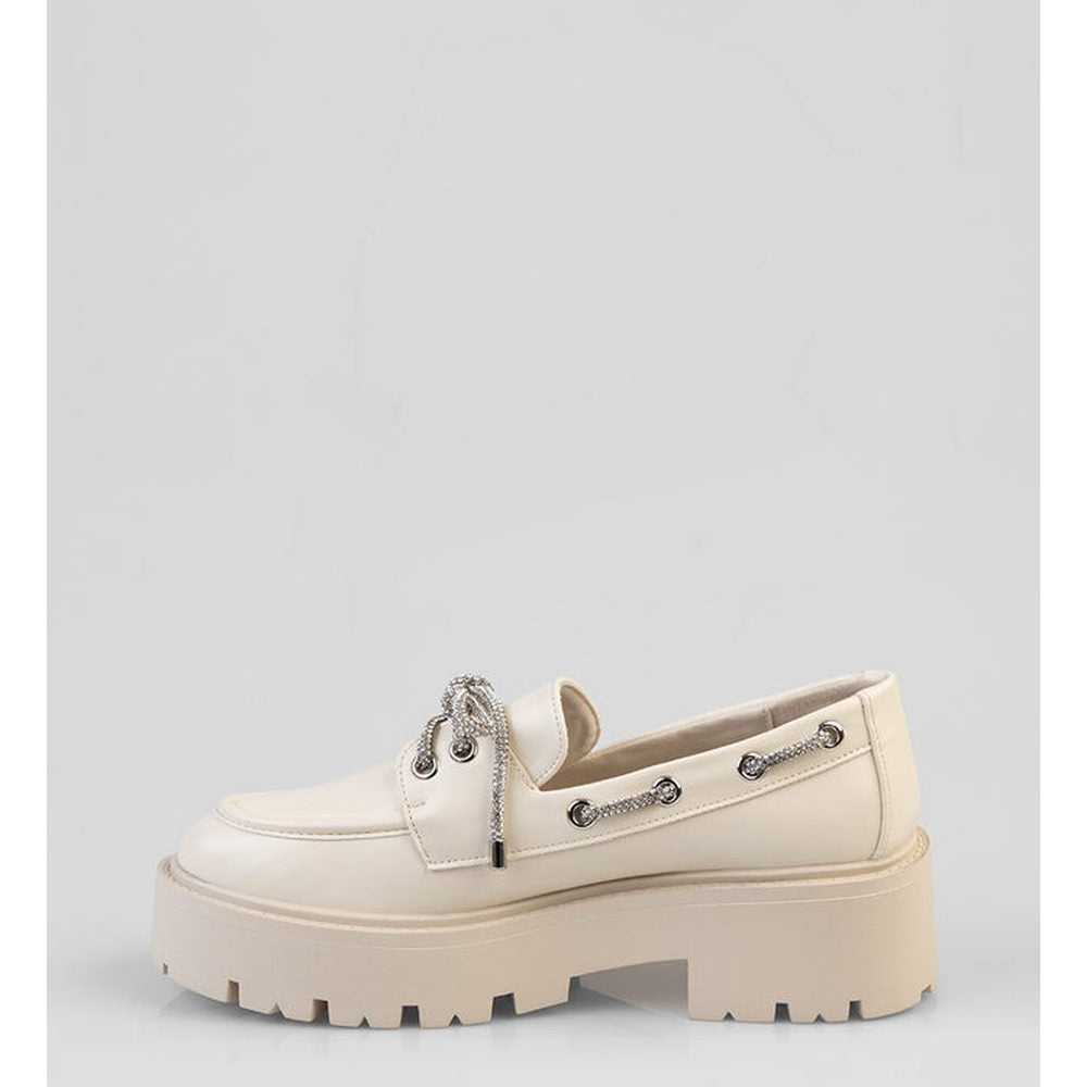 Sissy Boy Ladies Boat Shoe with Bling Shoe Laces In Cream
