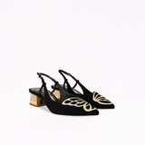 Sophia Webster Womens Butterfly Low Slingback Shoes In Black & Gold