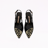 Sophia Webster Womens Butterfly Low Slingback Shoes In Black & Gold