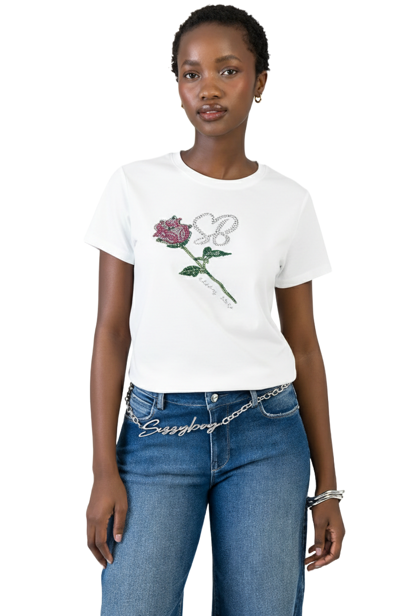 Sissy boy Regular White T-shirt With Rose Transfer