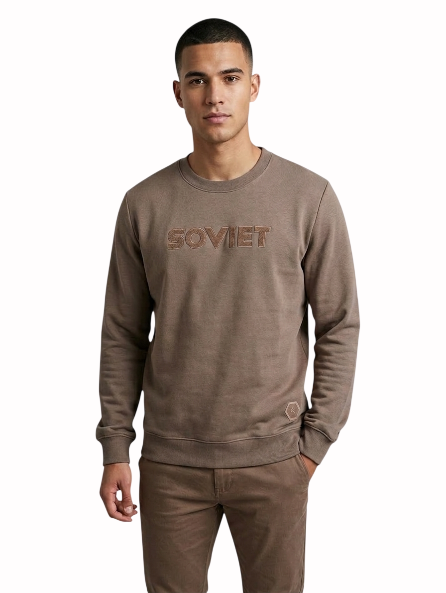Soviet Mens Crew Neck Sweatshirt In Taupe