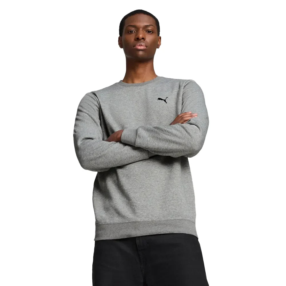 Puma Mens Essential Small Logo Crew Neck Sweatshirt In Grey Heather