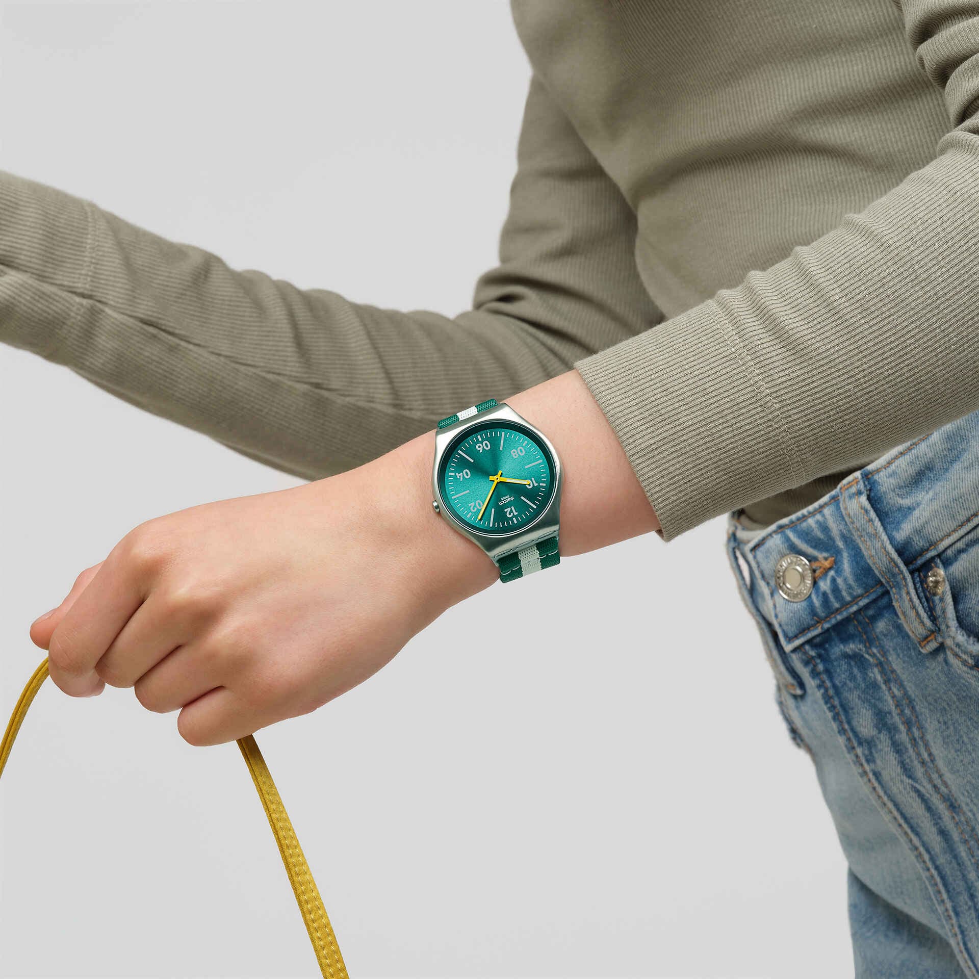 Swatch Green Casual Stripe Watch For Men