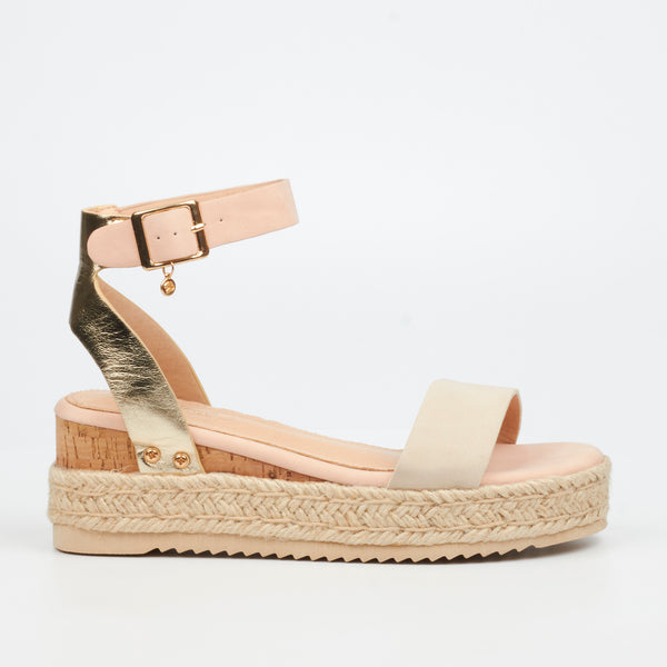 Miss Black Ladies Steffi 3 Wedge Sandals In Nude