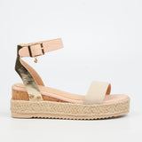 Miss Black Ladies Steffi 3 Wedge Sandals In Nude