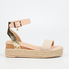 Miss Black Ladies Steffi 3 Wedge Sandals In Nude