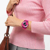 Swatch Fuchsia Lines Unisex Watch In Black & Pink