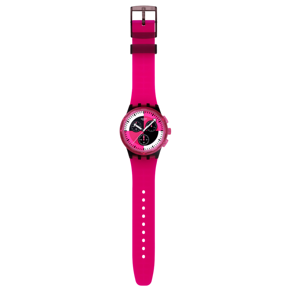 Swatch Fuchsia Lines Unisex Watch In Black & Pink