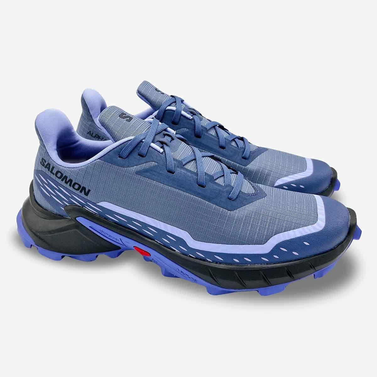 Salomon Womens Alphacross 5 Shoes In Bering Sea/Carbon/Blue Heron
