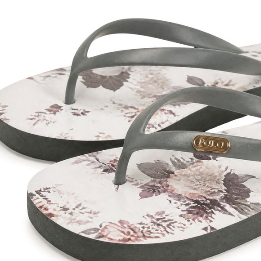 Polo 0078830 Ladies Floral Flip Flops Grey