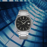 Seiko Mens Black Dial Watch In Silver