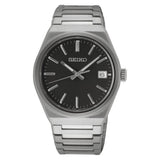 Seiko Mens Black Dial Watch In Silver