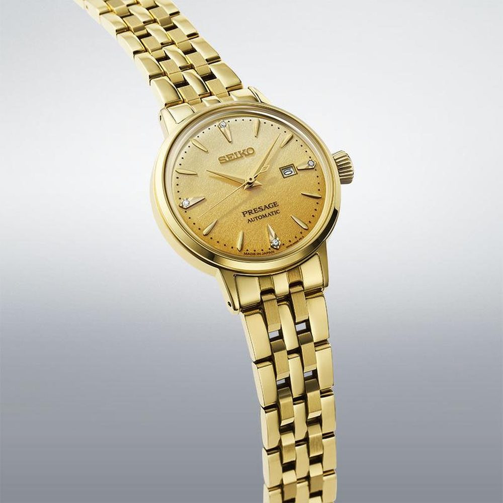 Seiko Ladies Presage Auto Watch In Light Gold