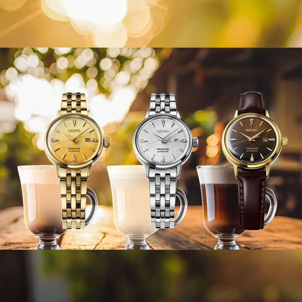 Seiko Ladies Presage Auto Watch In Light Gold