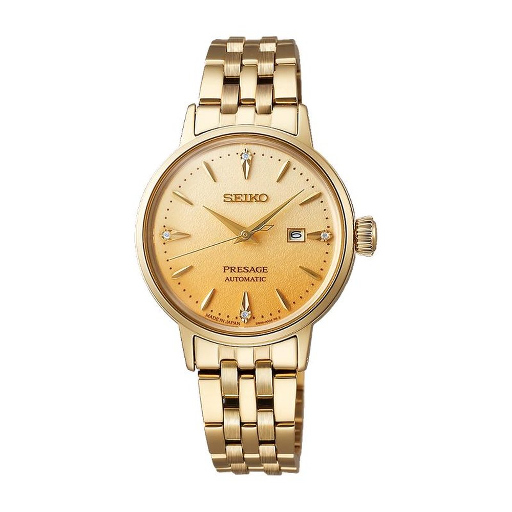 Seiko Ladies Presage Auto Watch In Light Gold