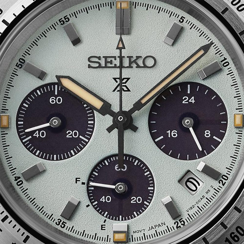 Seiko Mens X Speedtimer Solar Green Dial Watch In Silver